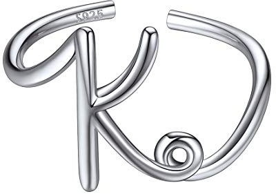 ChicSilver 925 Silber Frauen Offener Ring Initial Buchstabe K Namensring für Hochzeit Verlorbung