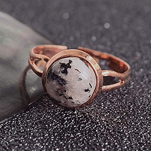 YANQSHM Offener Ring Damen,Vintage Verstellbare Elegante Schwarze Mondstein Naturstein Rosegold Ringe Romantischer Schmuck Geschenk Für Mädchen Frauen Paar Verlobung Hochzeit