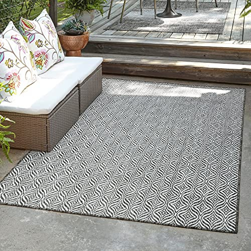 Unique Loom Outdoor Trellis Collection Area Rug - Deco Trellis (4' 1 x 6' 1 Rectangle, Charcoal/ Gray)