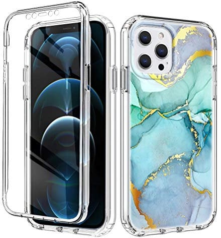 ZhuoFan Case for iPhone 7/8/SE 2 2020/SE 3 5G 2022 4.7 Inch 360 Degree Transparent Shockproof Silicone with Screen Protector, Full Protection Case Cover for iPhone SE 3 5G 2022, Marble Green