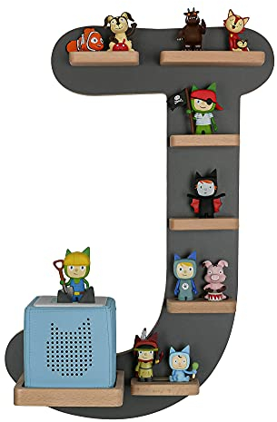 MR TEDDY BEAR Kinderregal Buchstabe J | Holzregal für Toniebox und Tonies | Tonie-Regal hergestellt in der EU | Wandregal zum Spielen und Sammeln | Für Mädchen und Jungen | im J Design in Anthrazit