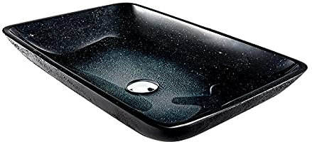 SHUGUANG Lavabo de Vidrio Templado, Gradiente Estrellado Negro Lavabo Cristal Templado Rectangular Lavamanos Cristal Baño, Lavabo sobre Encimera para Baño, 560×360×110mm,Single Sink