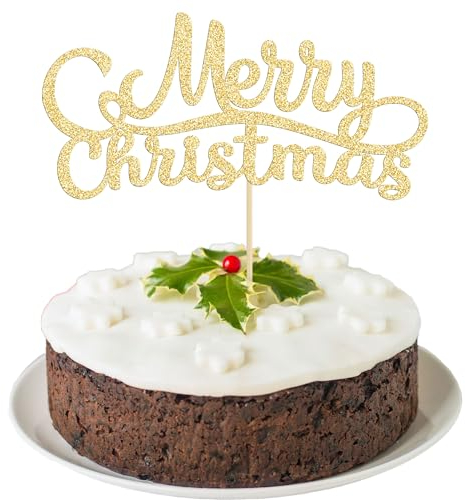Gyufise 1 Packung Merry Christmas Cupcake Toppers Gold Holiday Xmas Cake Picks Dekorationen für Weihnachten Party Supplies Happy New Year Cake Decorations