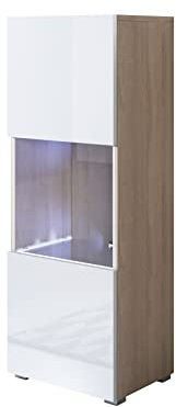 MB Muebles Bonitos, Vetrina Con Piedini 2cm Luke V3, LED, Melamina, Finitura Opaca e Lucida, Sonoma e Bianco, 40x128x29cm