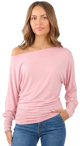 Crazy Girls Womens One Off-Shoulder Tops with Long Sleeves, Off Shoulder Batwing Jumper, Ladies Batwing Top in Black, Red, White Plus 21 Colors More UK