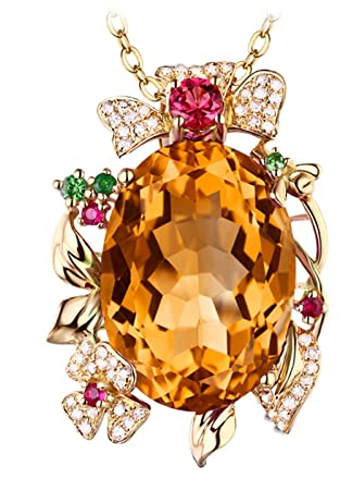 KnSam Echt Gold Schmuck, Damen Halskette 14 Karat Gold 585, 15ct Citrin Kette mit Anhänger Hohl Blumen Kette Gold mit Diamant, Goldkette 45-50cm, VVS Clarity