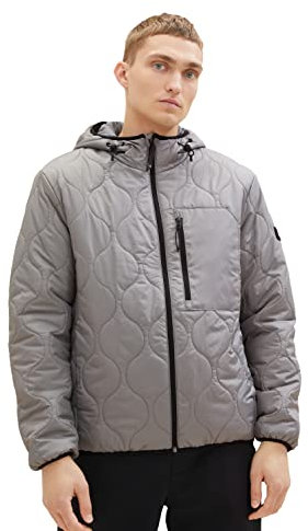 TOM TAILOR Denim Herren 1036187 Quilted Steppjacke mit Kapuze, 30902-mid Platinum Grey, L