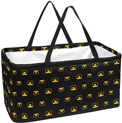 Grand sac utilitaire pliable, sac d'épicerie réutilisable motif pot de miel sur fond noir-01