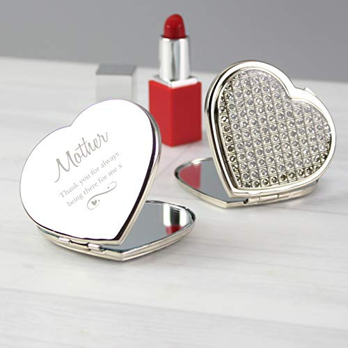 Custom Personalised Swirls & Hearts Diamante Heart Compact Mirror, Laser Engraved, Ideal for Birthday, Christmas, Weddings, Teacher Thank You Gifts