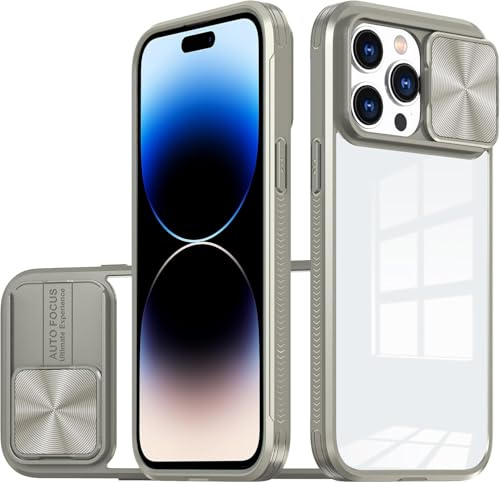 Dqtaoply Hülle für iPhone 14 Pro Handyhülle mit Slide Kameraschutz, Transparent [Nie Vergilbung] Stoßfest Kratzfest Anti-Rutsch Schutzhülle für iPhone 14 Pro (Grau)