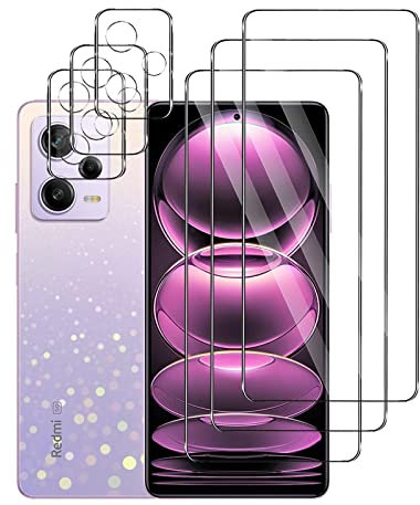 (3+3 Piezas) Protector de Pantalla Compatible con Xiaomi Redmi Note 12 (3 Piezas) +Protector de Lente de Cámara (3 Piezas), Sensible al Tacto, Dureza 9H, Cristal Templado para Xiaomi Redmi Note 12