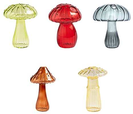 DRYFAL 5 Stück Pilzvase, transparenter Pilz-Blumentopf, Pilz-Hydrokultur-Glasvase, Pilz-Pflanztopf, Blumenarrangement-Behälter, Vasen, Pflanzenvasen, Glas-Pflanzgefäß, Zwiebelvase