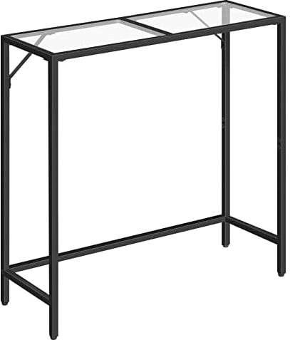 MAHANCRIS Mesa de Entrada de Cristal Templado, Consola Estrecha para Trasera de Sofá, Estructura Metálica, Patas Ajustables, Estilo Industrial, Adecuada para Salón, Pasillo, Balcón, Negro ACTH68B01