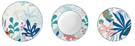 DKD Home Decor Set de Vajilla Porcelana Azul Verde 18 Piezas - Marca EAN: 8424002026059