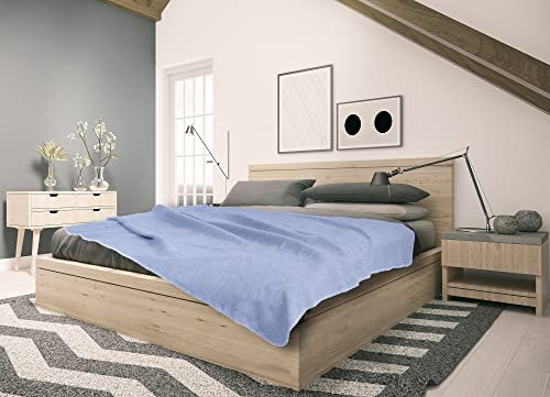 sleepling Kuscheldecke Made in Germany, kleine Sofadecke, 75 x 120 cm, Ökotex Made in Green, waschbar, grau-blau