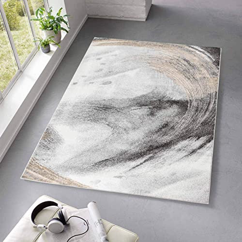 Taracarpet Kurzflor Teppich fürs Wohnzimmer Schlafzimmer und das Kinderzimmer Moderner Designerteppich TC-Fashion 6116 Circle grau-beige 200x280 cm