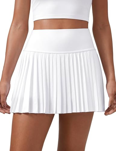 CRZ YOGA Plisserade tenniskjolar med hög midja | Inbyggda shorts med fickor, snabbtorkande, casual, mini, skort för kvinnor