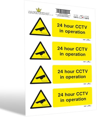 SAFETYKING® 4 PCS 4pc CCTV In Operation Sign Sticker 15mm x 5mm CCTV Sign Outdoor CCTV Stickers for Windows - CCTV Sticker Self Adhesive Vinyl CCTV Signs 24hr CCTV Warning Signs for Home CCTV Signage