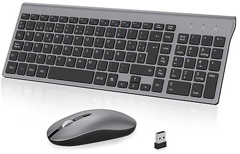 cimetech Teclado y Ratón Inalámbrico, 2.4G Combo Teclado Raton Inalambrico Español 2 en 1 USB Ultra Delgado Silencioso Mouse,Teclado y Ratón para PC/Laptops/Ordenador (Gris)