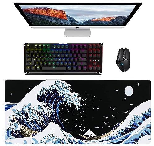 Naapesi Large Gaming Mouse Pad, XXL Mouse Mat, Anti-Slip Rubber Base Keyboard Pad Table Mat, Wave Computer Keyboard Desk Mat for Gamer Office Home MacBook PC Laptop Desk, 900 * 400 * 3 mm (L-228)