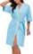 COLORFULLEAF Peignoir 100 % coton pour femme - Léger - Court - Pour sauna - Kimono doux - Vêtement de nuit, bleu clair, L