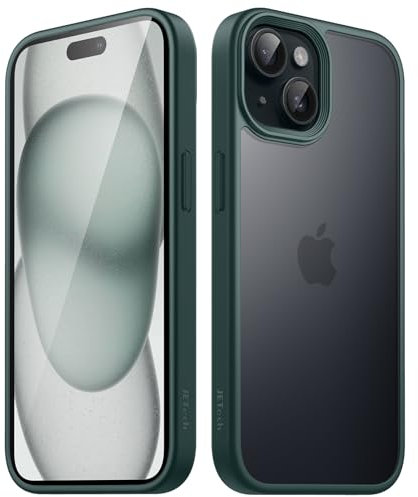 JETech Matte Case for iPhone 15 Plus 6.7-Inch, Shockproof Military Grade Drop Protection, Frosted Translucent Back Phone Cover, Anti-Fingerprint (Dark Green)