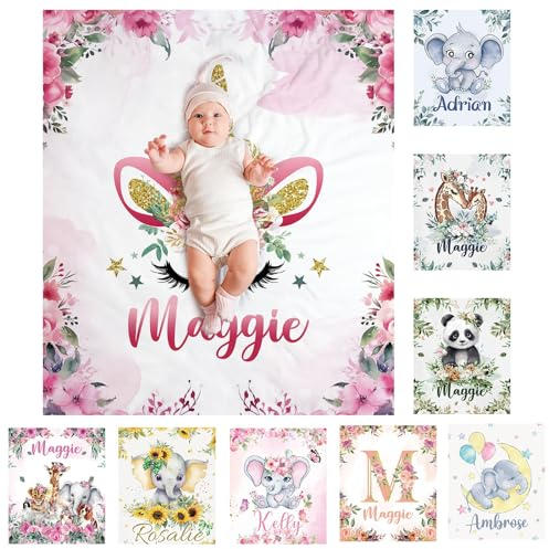 SearchI Babydecke mit Namen Personalisierte Kuscheldecke Einhorn Kinder Namensdecke Weich Warme Baby-Überwurfdecke Individuelle Baby Decke Geschenke für Junge Mädchen(Rosa-Einhorn,70x100cm)