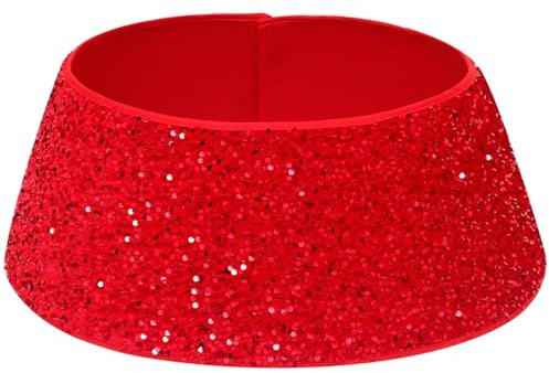 Christmas Tree Skirt, 24inch Round Christmas Tree Collar Red Glitter Christmas Tree Skirt Fastening Tape Christmas Tree Ring Decorative for Holiday Home Party Decor Ornaments,Red