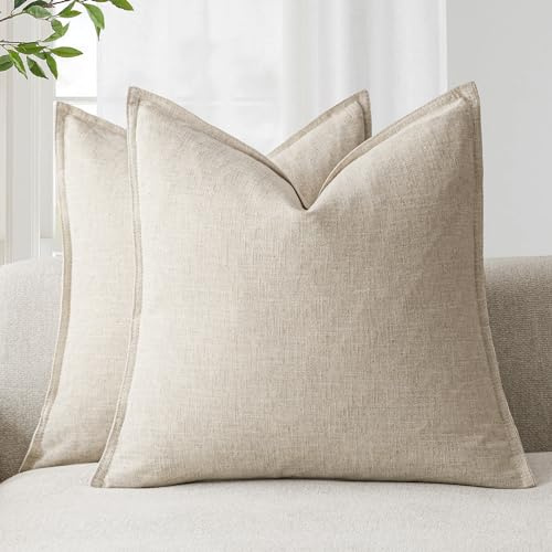 Foindtower 2er Set Kissenbezüge Dekorative Neutral Leinen Solide Boho Kissenbezug Farmhouse AWeiches Akzentkissenbezug für Stuhl Couch Sofa Schlafzimmer Wohnkultur Dekokissen 45x45 cm Natur Beige