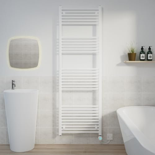 Warmehaus 800W Electric Thermostatic Heated Towel Rail Bathroom Radiators Straight with LCD Display Timer White 1800x600mm