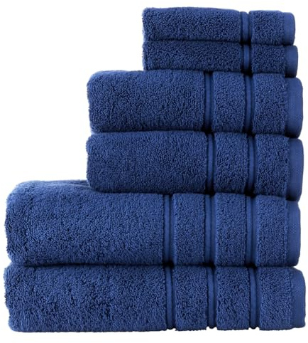Christy Antalya Large Bath Towels | Set of 6 | 100% Turkish Cotton | 600GSM | Soft Plush Luxury Towel Set | 2 Bath Towels 2 Hand Towels 2 Face Cloths | Quick Dry | Denim Blue