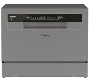 Candy Rapido' CP 6E51LS Lavastoviglie Compatta da tavolo, Libera Installazione, 6 Coperti, 8 Programmi, Ciclo Rapido 35', Partenza ritardata, Classe E, AxLxP 44,3x55x50,1 cm, Silver, Classe E