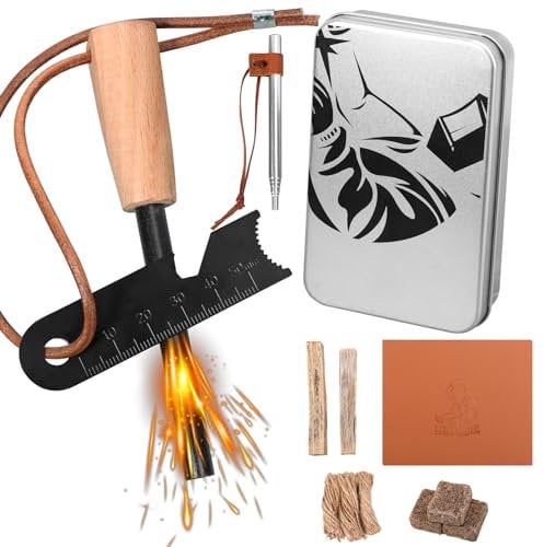 GDGZT Flint And Steel Fire Starter Kit- Waterproof Survival Equipment In Emergency Survival Kits For Camping, Bushcraft, Incl All-Weather Ferro Rod, Firelighters, Kindling Wood