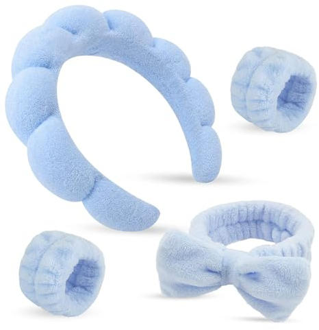 Stirnbänder, Stirnband Handgelenk Waschband Set, Handgelenkbänder, Haarband Schminken, spa stirnband, abschmink haarband, für Mädchen zum Waschen des Gesichts, zum Schminken und zur Hautpflege (blau)