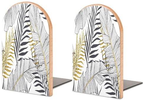 Quteprint Buchstützen aus Holz für Regale, Schreibtisch-Buchstützen, 2 Stück, Hawaii, tropische Blätter, dekorativ, Büro, Zuhause, Schule, Buchhalter, robuste Buchstopper für Filme, Bücher, Größe M