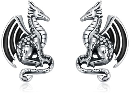 KZX Drachen-Ohrstecker, 925er-Sterlingsilber, hypoallergen, Drachenschmuck, Geschenk für Damen und Herren, Weißgold, kein Edelstein, Weißgold, Kein Edelstein