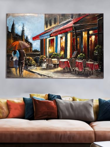 Casablanca Deko Bild Wandbild Wohnzimmer groß - Metallbild 3D Optik - Motiv: Cafehaus Bistro - rechteckig handgefertig - mehrfarbig bunt 120 x 80 cm