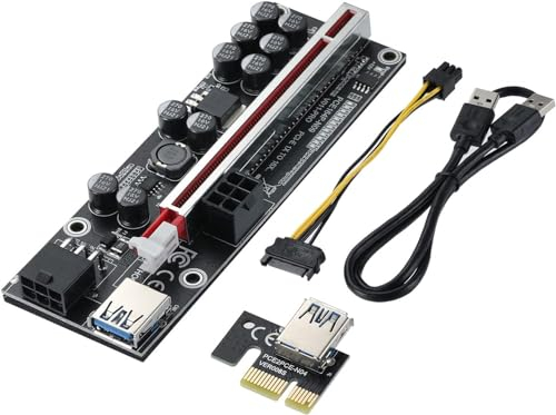 YABOANG PCIE Riser 1 x bis 16 x Grafikerweiterung für Bitcoin GPU Mining Powered Riser-Adapterkarte, 10 Feste Kondensatoren, 60 cm USB 3.0-Kabel,1-Pack