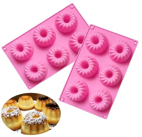 HIKPACKER Mini Gugelhupfform Silikon, 2 Stück Kuchenform Ø 7 cm, Wiederverwendbar Klein Savarin Form, Antihaft Gugelhupf Backform (Rosa)