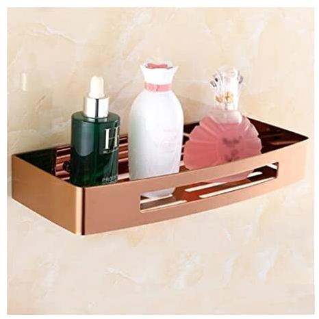 Badezimmer-Regal, schwebende Regale, Dusch-Caddy, quadratisches Badezimmer-Eckregal, Seifenschale, Bad, Shampoo, Organizer, Regal, Abtropfgestell, wandmontiertes Küchen-Gewürzregal/Roségold,