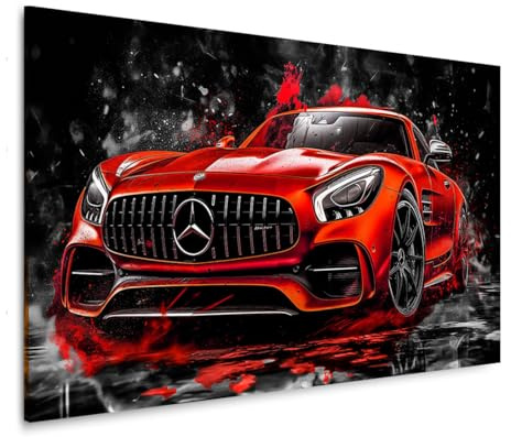 Kunstgestalten24 Leinwandbild Mercedes AMG GT Abstrakt Rot Sportwagen Auto Bild Büro Dekoration Wanddeko Wandbild Leinwand Kunstdruck Wohnzimmerbilder Modern