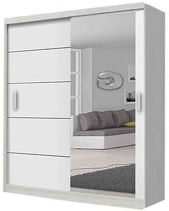 Lyon Mirrored Bedroom Sliding Door Wardrobe (White, 120)
