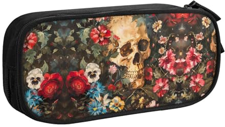 DRTGEDS Federmäppchen mit Totenkopf-Motiv, großes Fassungsvermögen, Stiftetasche, Schreibwaren-Tasche, Stifteetui für Büro