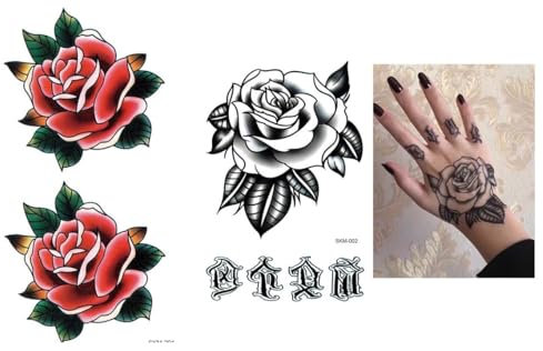 2 fogli Old School Tattoo Rose Tattoo Tattoo Finger Tattoo Fake Tattoo SKM002 201