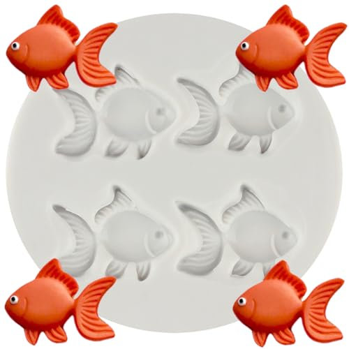 MINFEIDMS Moule en silicone en forme de petit poisson rouge pour fondant, chocolat, décoration de gâteau, pâte à sucre, pâte à sucre, argile polymère