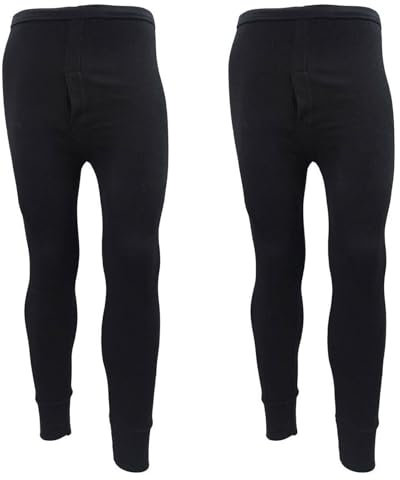 Gaffer Mens Thermal Top Bottom Long Johns T Shirt Trousers 2 Pack Warm Inner Under Wear Baselayer Short Long Sleeve Thermals Set Winter Ski Wear Black Bottom - 2 Pack L