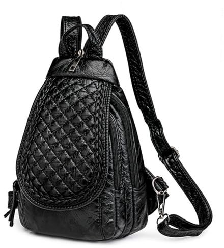 hengwin Kleiner Rucksack für Frauen PU Leder Convertible Damen Rucksacks Kleiner wasserdichter Rucksack Handtasche Reise Wandern Rucksacks mit mehreren Taschen Geräumige Fächer (Gittermuster)