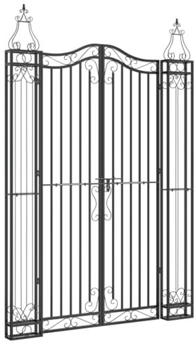 Gartentor Stabmattenzaun Gartentür Doppelflügeltor Doppeltor Hoftor Flügeltor Einfahrtstor Gartentpforte mit Pfosten und Befestigungsmaterial, Schwarz 121x8x180 cm Schmiedeeisen
