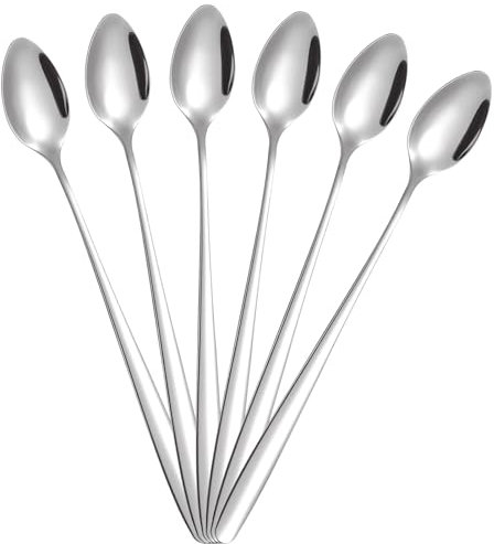 6 Stück Latte Macchiato Löffel, Eislöffel Lang 19.5cm Edelstahl Longdrinklöffel, Lange Löffel für Cocktail kaffee Tee Milchshake Eisbecher Dessert