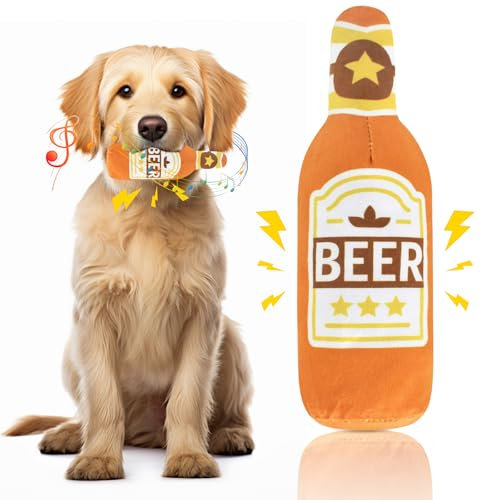 Glirop Beer Bottle Squeaky Dog Toy, Plush Dog Chew Toys Interaction Puppy Toys for Small Medium Large Dog Outdoor Playing Training Chewing Dental Care Teeth Nteractive Cleaning Chase and Fetch
